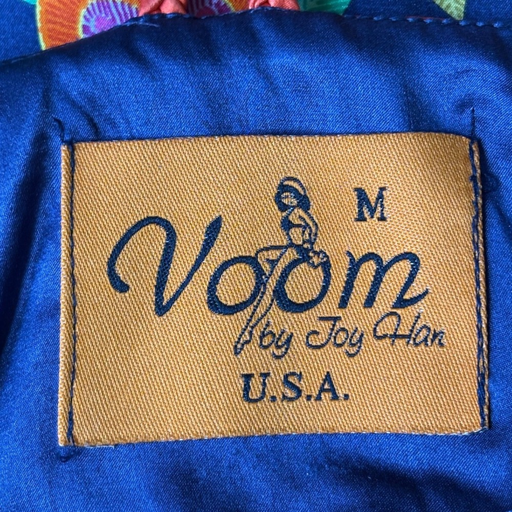 Boho Floral Voom Joy Han 100% Silk Empire Waist Mini Dress S Navy Blue Vintage - Picture 9 of 12